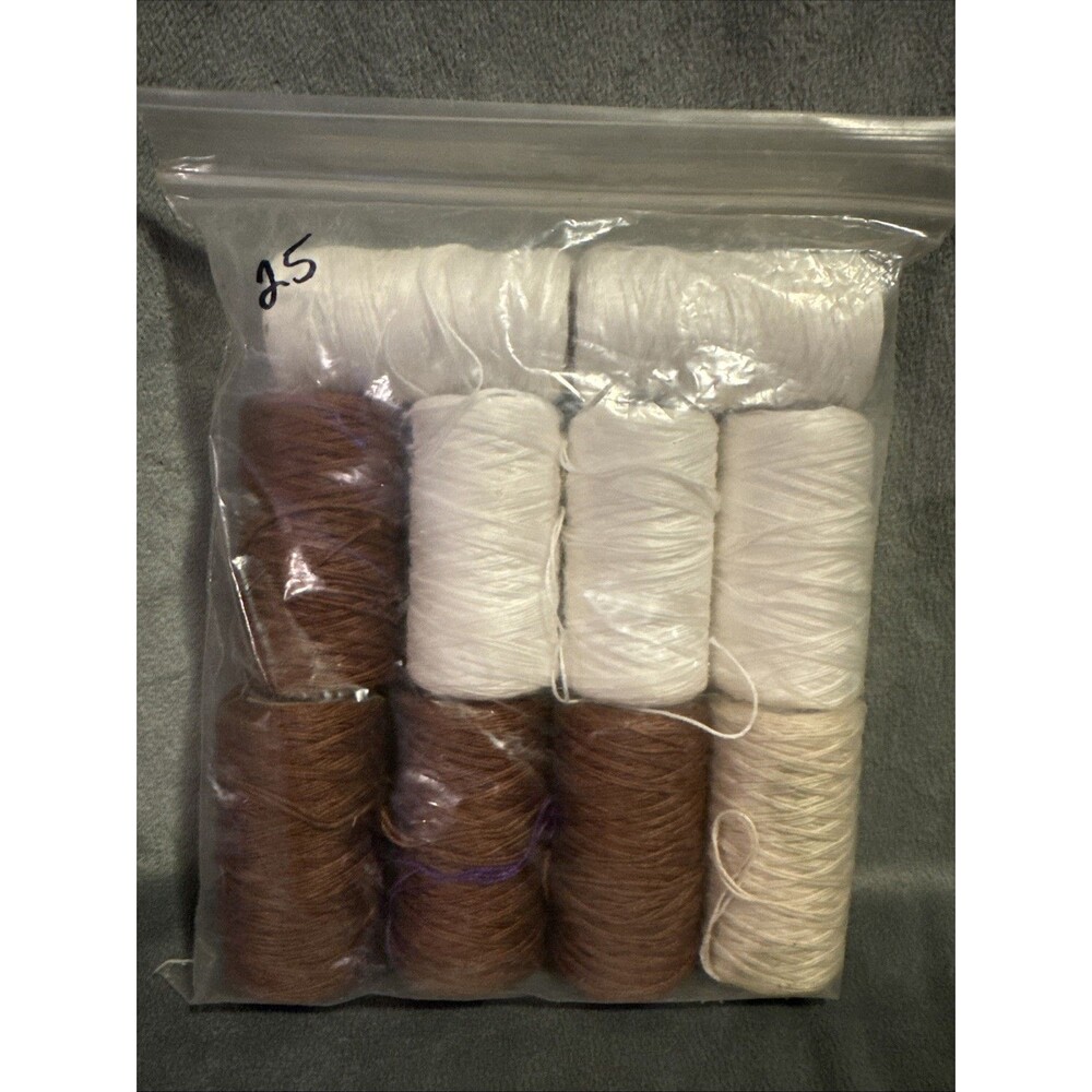 Vintage 80s 10 pc Punch Embroidery Thread Clarke's Brown White Bag 25